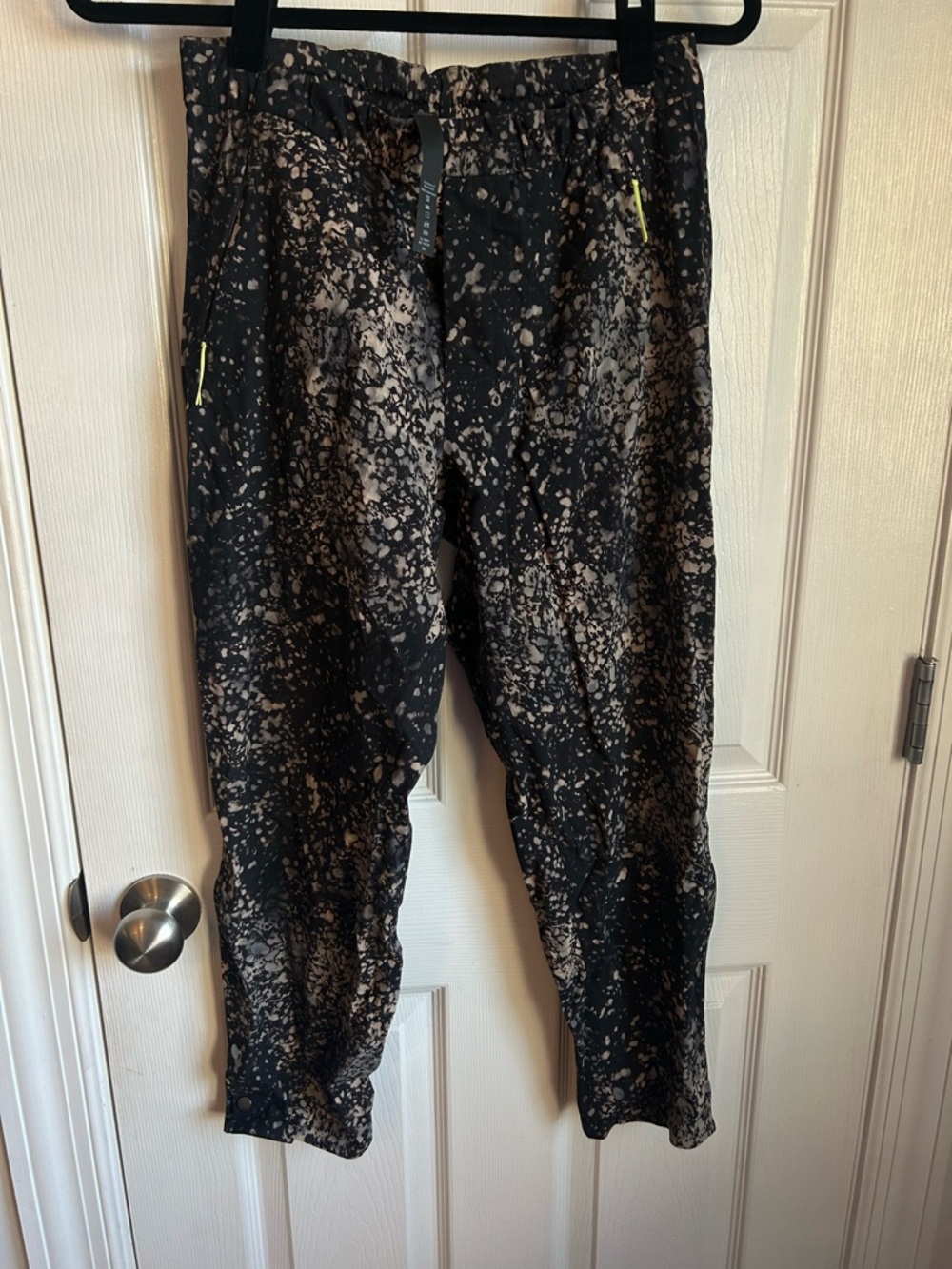 lululemon athletica Black Splatter-Print Track Pants with Neon Yellow Accents